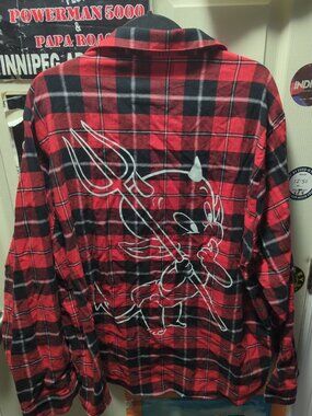 Hot Stuff Flannel Shirt Men's 3XL Cakeworthy Red Plaid Embroidered